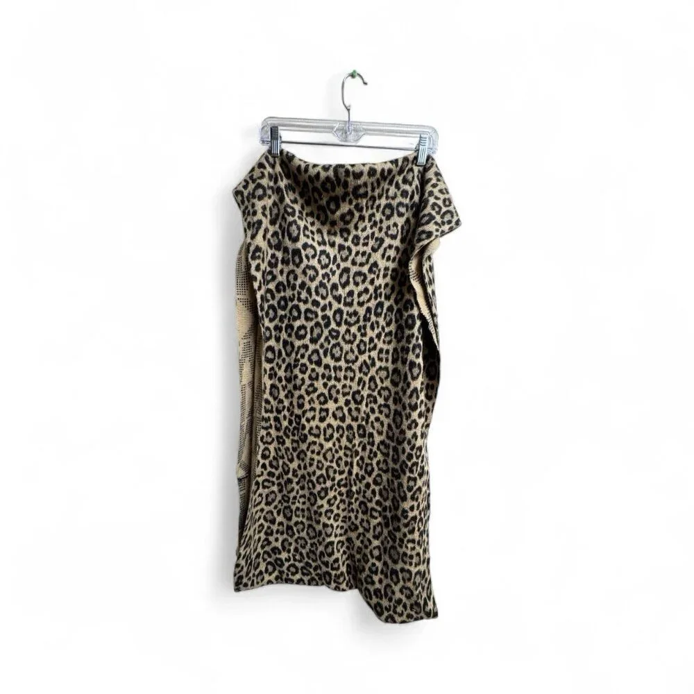 Michael Kors Reversible Infinity Scarf Leopard Print Logo Knit Tan Black